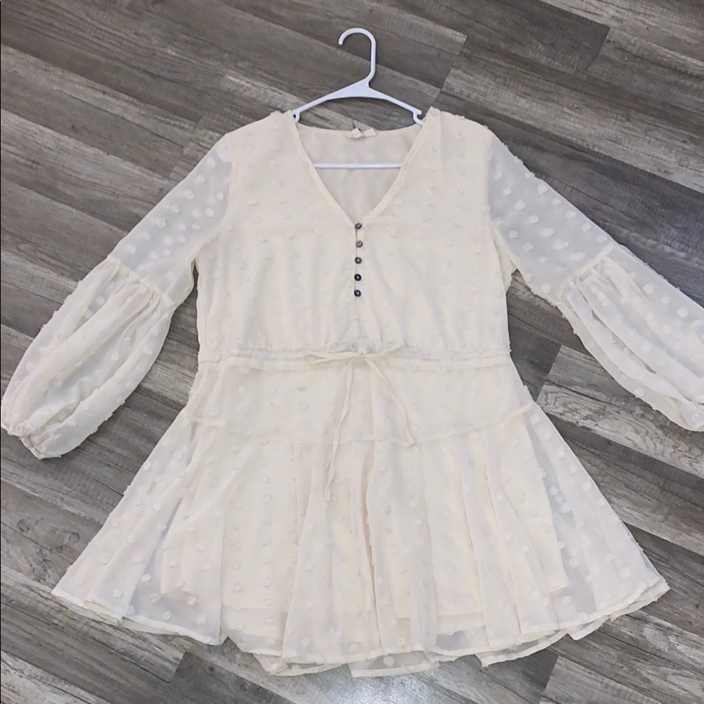 Charming Textured Cream Dress C - Picture 2 of 2